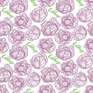Seamless sketch cabbage Stock Illustration