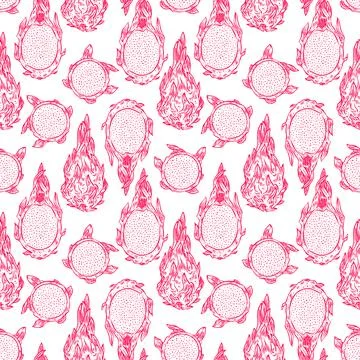 Seamless sketch dragon fruit Stock Illustration