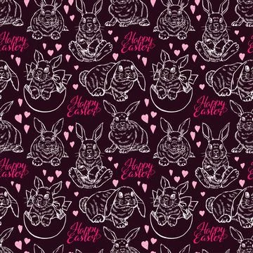 Seamless sketch easter bunnies Illustrazione stock