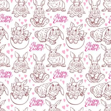 Seamless sketch easter bunnies Stock Illustration