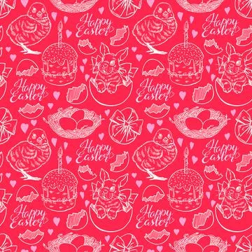 Seamless sketch Easter symbols Illustrazione stock