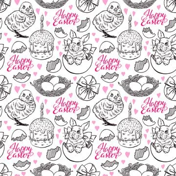 Seamless sketch Easter symbols Stock Illustration