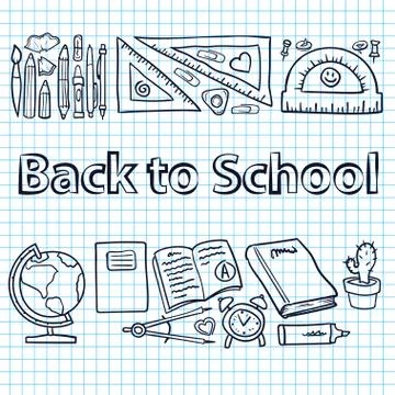 Seamless sketch of education doddle elements on notebook Stock Illustration