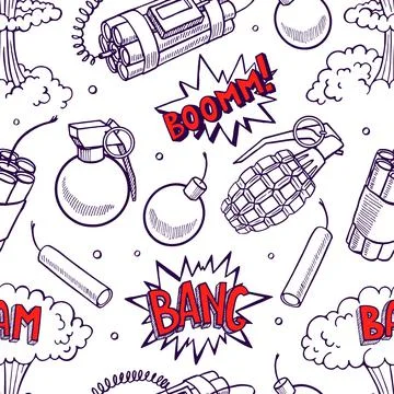 Seamless sketch explosive devices Stock Illustration