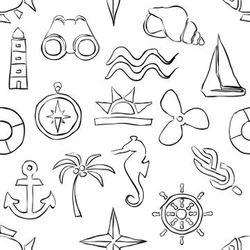 Seamless sketch marine pattern Stock Illustration