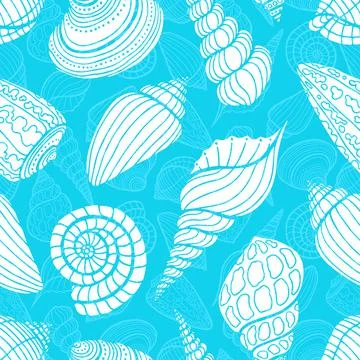 Seamless sketch seashells Stock Illustration
