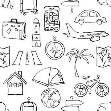 Seamless sketch travel pattern Stock Illustration