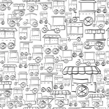 Seamless sketch vector pattern for street trade Illustrazione stock