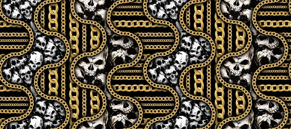 Seamless skull and chain pattern. Stock Illustration