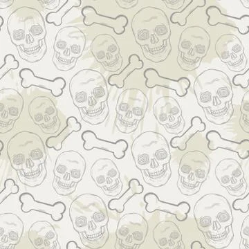 Seamless skull pattern with bone and blots Stock Illustration