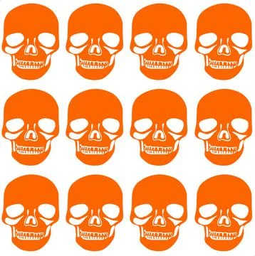 Seamless skull pattern. Orange on white background. Stock Illustration