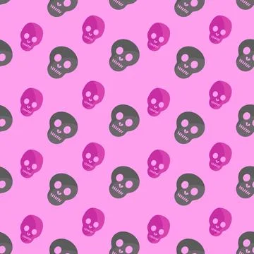 Seamless skull pattern in trendy pink and gray on pink background Stock Illustration