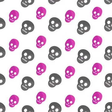 Seamless skull pattern in trendy pink and gray on pink background Stock Illustration