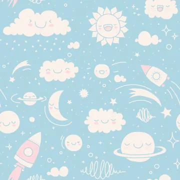 Seamless sky doodle pattern Stock Illustration
