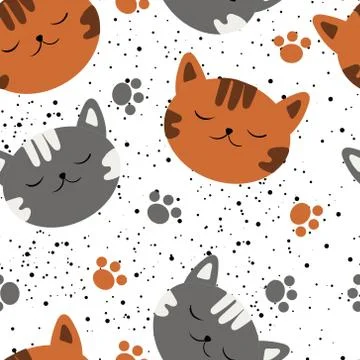 Seamless sleeping cat pattern vector illustration Overlapping colored backgro Stockillustratie
