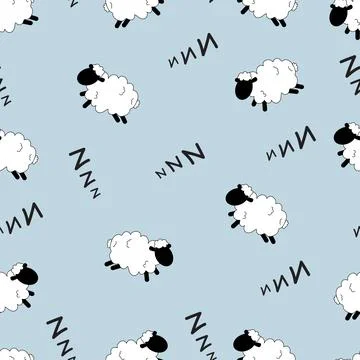 Seamless sleepy sheep pattern on light background Stock Illustration