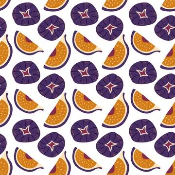 Seamless Sliced Fig Pattern with Purple and Orange Fruits on White Background Stock Illustration