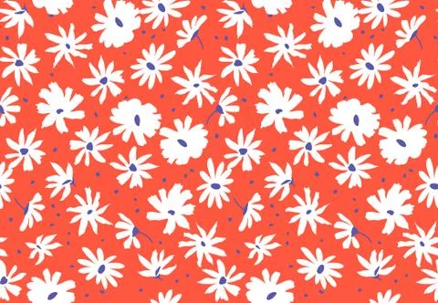 Seamless small spring floral pattern with white daisy. Ready for textile prints. Stock Illustration