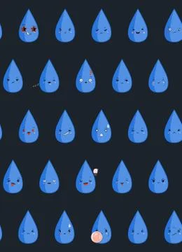 Seamless smiley drops of rain water with emotions of faces background Stock Illustration