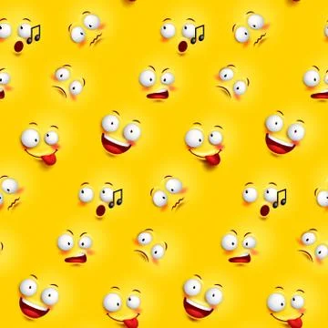 Seamless smiley face pattern with funny facial expressions Stock Illustration