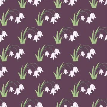 Seamless snowdrop floral pattern in soft pastel tones. Flat botanical repeat Иллюстрация