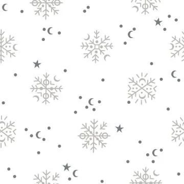 Seamless snowflake Christmas pattern on a white background. Stock Illustration