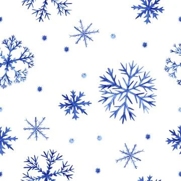 Seamless snowflake pattern. Illustration is made in watercolor technique. Fluffy イラスト素材