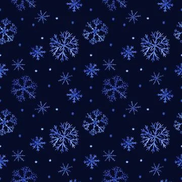 Seamless snowflake pattern. Illustration is made in watercolor technique. Fluffy Stock Illustration