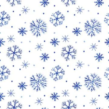Seamless snowflake pattern. Illustration is made in watercolor technique. Fluffy イラスト素材
