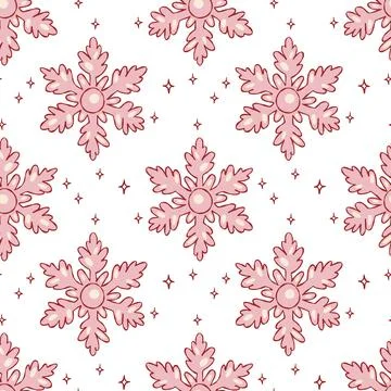 Seamless snowflake pattern in pink coquette Christmas style Stock Illustration