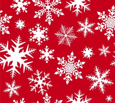 Seamless snowflake pattern on red background Stock Illustration