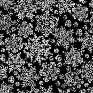 Seamless snowflakes pattern. white on black, vector, eps8 Stock Illustration
