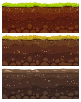 Seamless soil layers. Layered dirt clay, ground layer with stones and grass.. Stock Illustration
