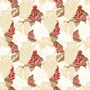 Seamless, solid pattern of colored, hatched, and contoured illustrations, red Stock Illustration