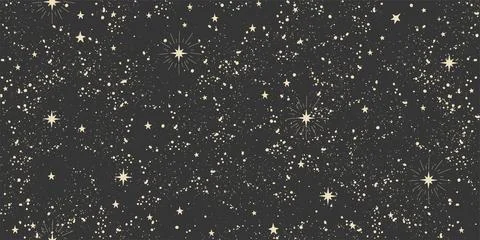 Seamless space boho pattern with stars on a black background for tarot Stock Illustration