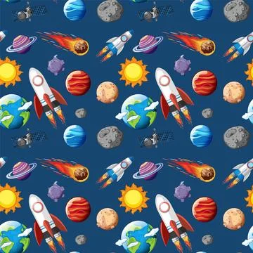 Seamless Space Exploration Pattern Stock Illustration