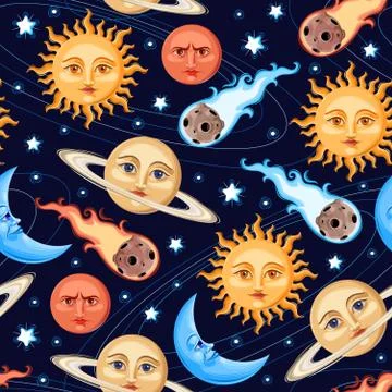 Seamless space objects Stock Illustration