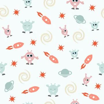 Seamless space pattern for children Stock Illustration