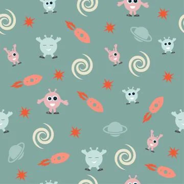 Seamless space pattern for children Stock Illustration