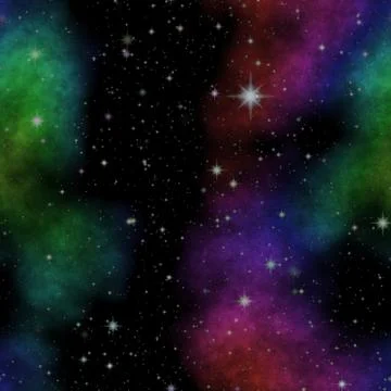 Seamless space pattern with color nebula Stock Illustration