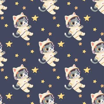 Seamless space pattern, cute space baby pattern. cat Illustrazione stock