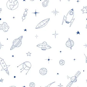 Seamless space pattern in doodle style. 库存插图