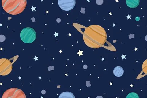 Seamless space pattern with planets and stars. Cosmic background. Stock Illustration