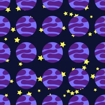 Seamless space pattern. Planets, rockets and stars. Cartoon spaceship Illustrazione stock