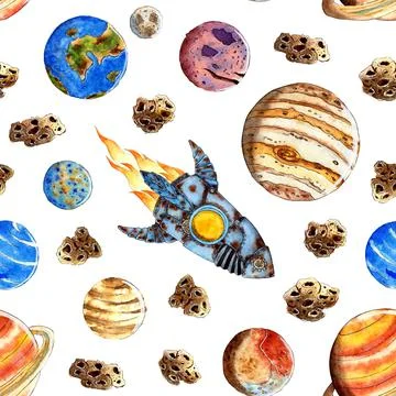 Seamless space pattern with rocket Stock Illustration