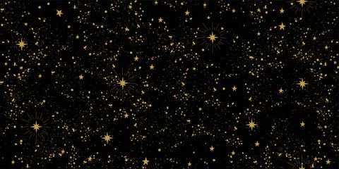 Seamless space tarot pattern with gold stars on a black background for zodiac Stock Illustration
