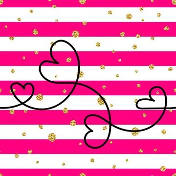 Seamless sparkles vector pattern with Outline hearts イラスト素材