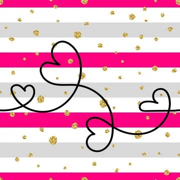 Seamless sparkles vector pattern with Outline hearts イラスト素材