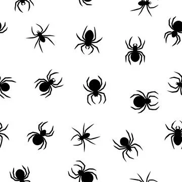 Seamless spider silhouette pattern on white background. Cute spider pattern Stock Illustration