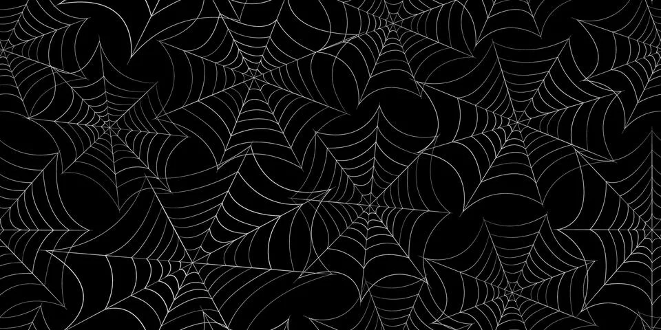 Seamless spider web pattern on black background, spooky Halloween texture Stock Illustration